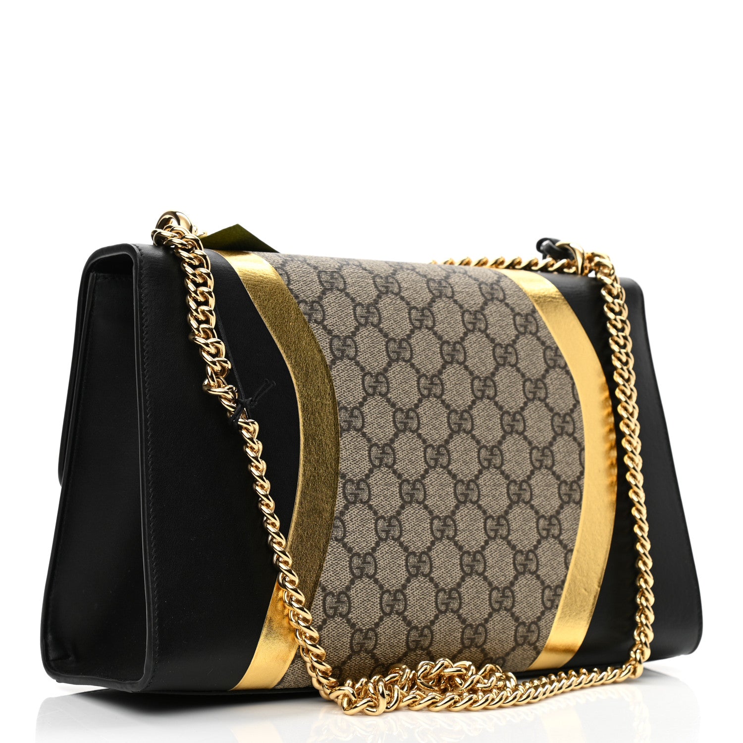 Gucci Calfskin GG Supreme Monogram Medium Padlock Shoulder Bag Black Gold 3 of 10