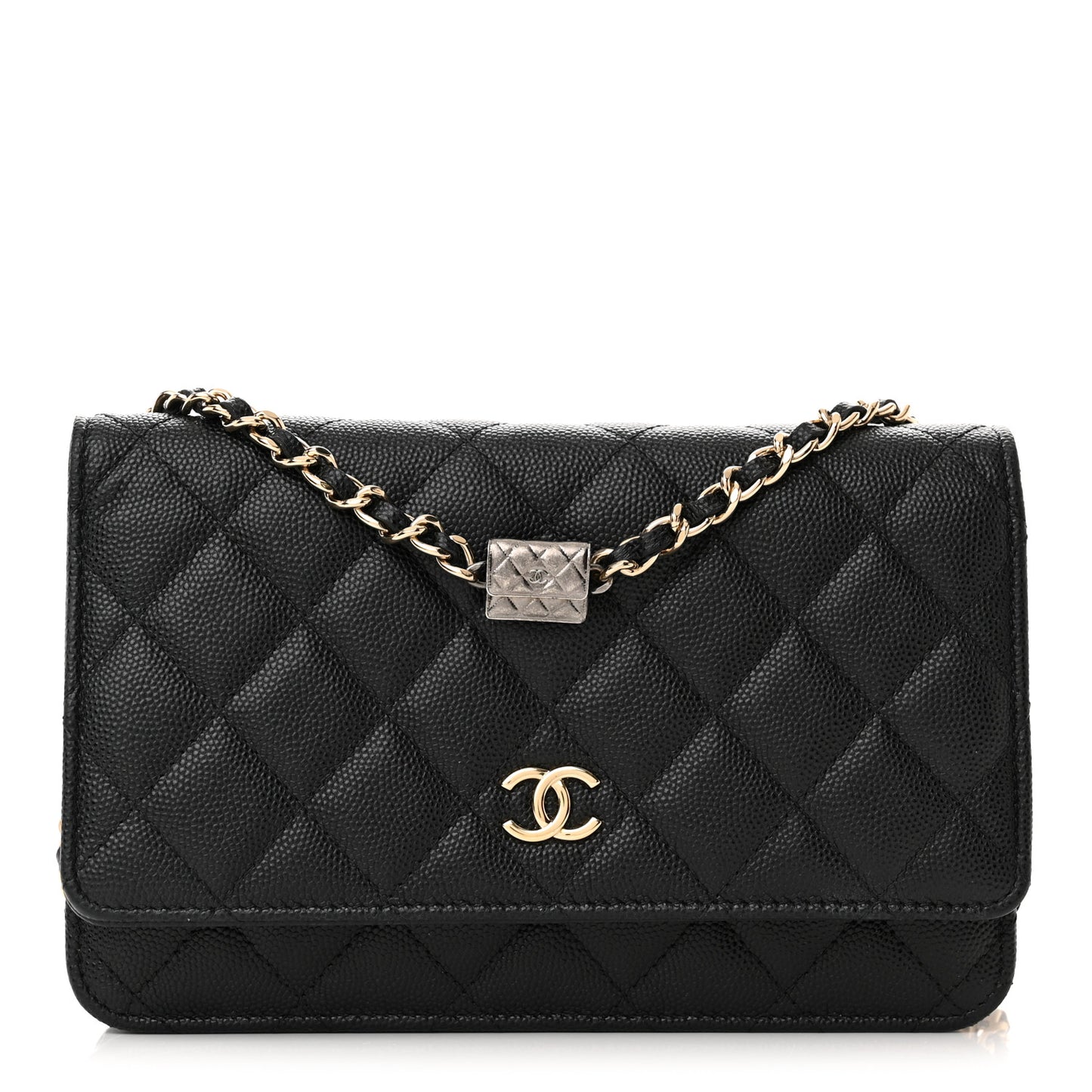 Caviar Quilted Wallet With Charms On Chain WOC Black