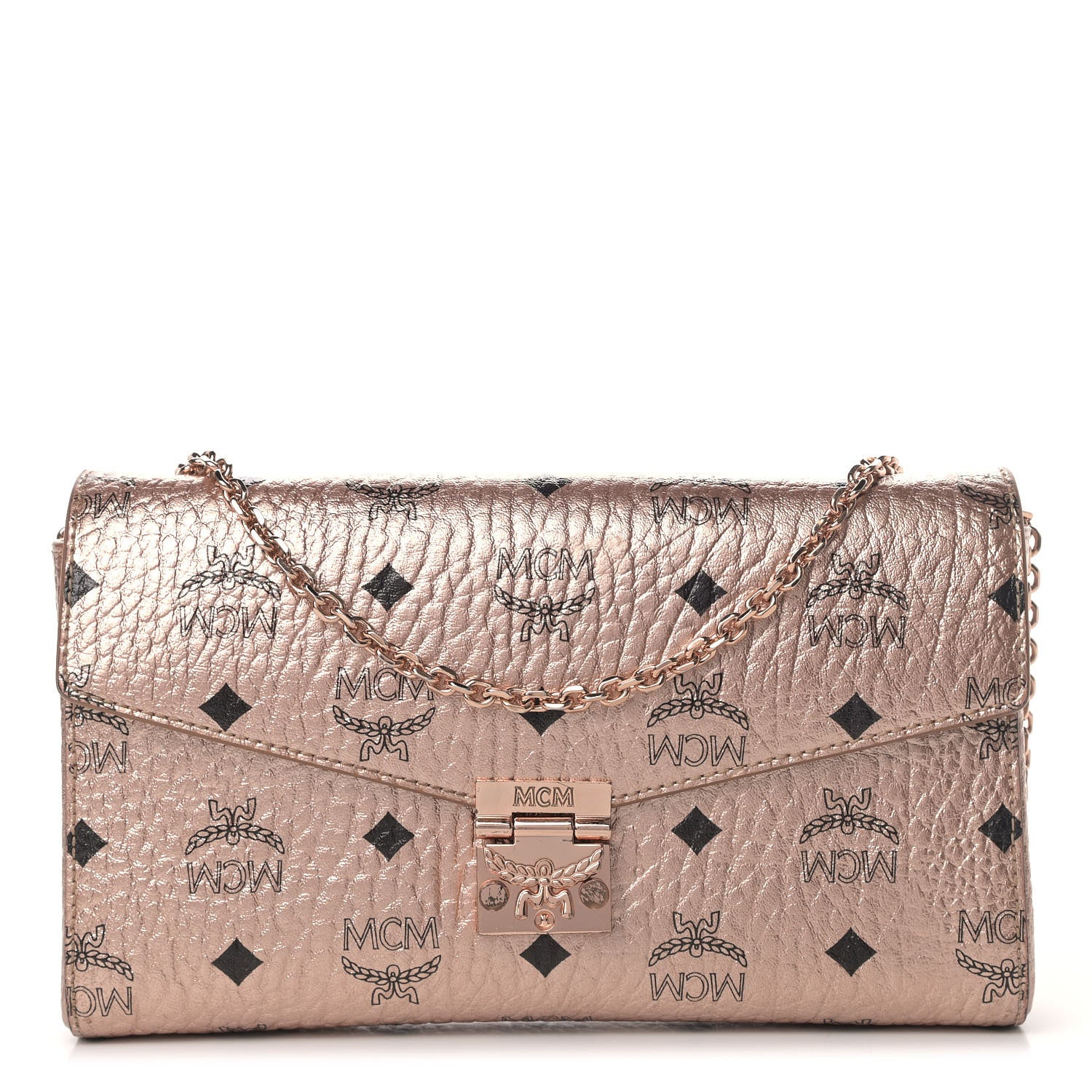 MCM Metallic Visetos Millie Wallet On Chain Champagne Gold 1 of 7