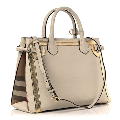 Burberry Calfskin Medium Bi-Color Banner Tote Gold White 3 of 11