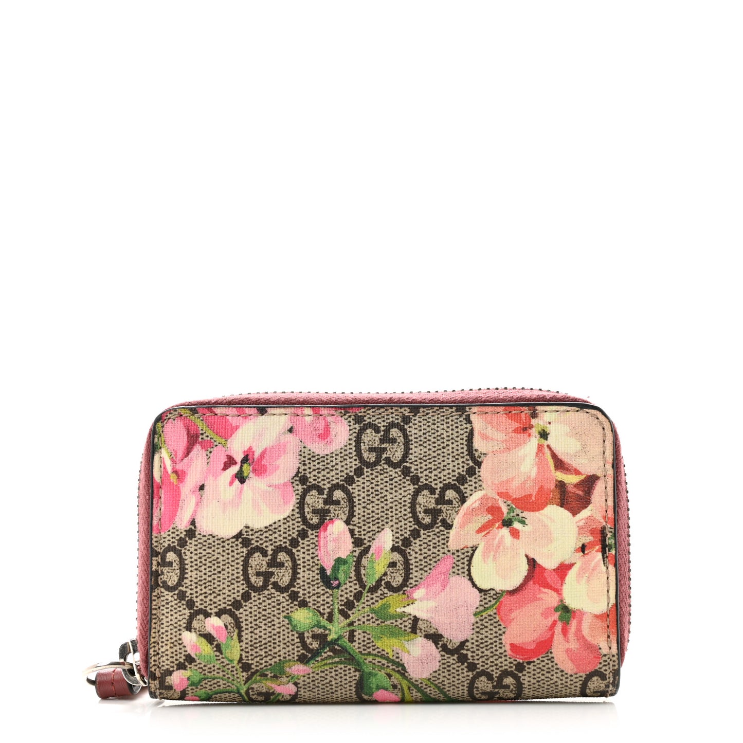 GG Supreme Monogram Blooms Zip Around Card Case Wallet Beige Multicolor Dry Rose