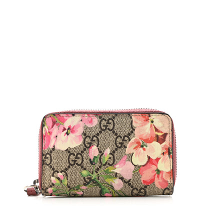 Gucci GG Supreme Monogram Blooms Zip Around Card Case Wallet Beige Multicolor Dry Rose 1 of 7