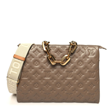 Louis Vuitton Lambskin Embossed Monogram Coussin MM Taupe 1 of 11