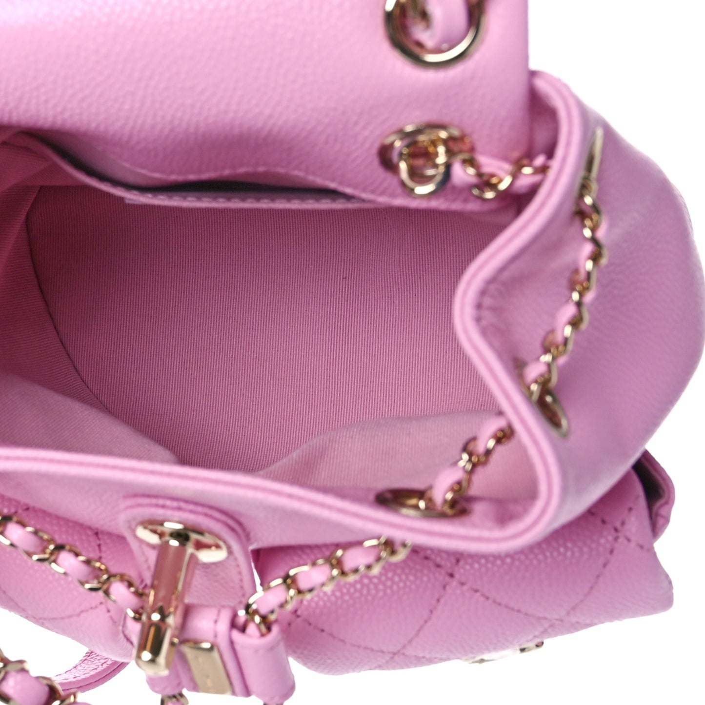 Shiny Caviar Quilted Small Duma Pockets Drawstring Backpack Lilac