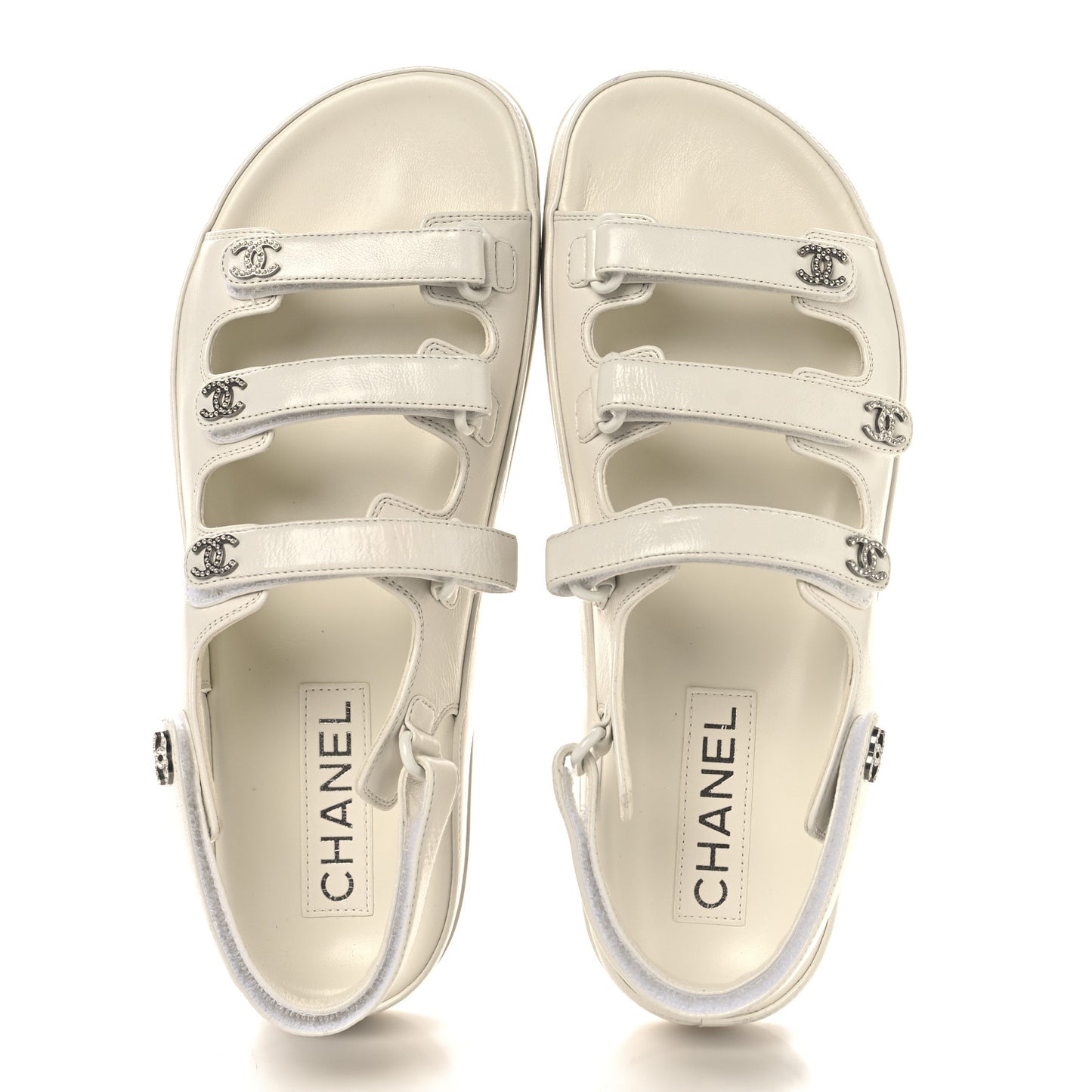 Lambskin Crystal CC Velcro Dad Sandals 39 White