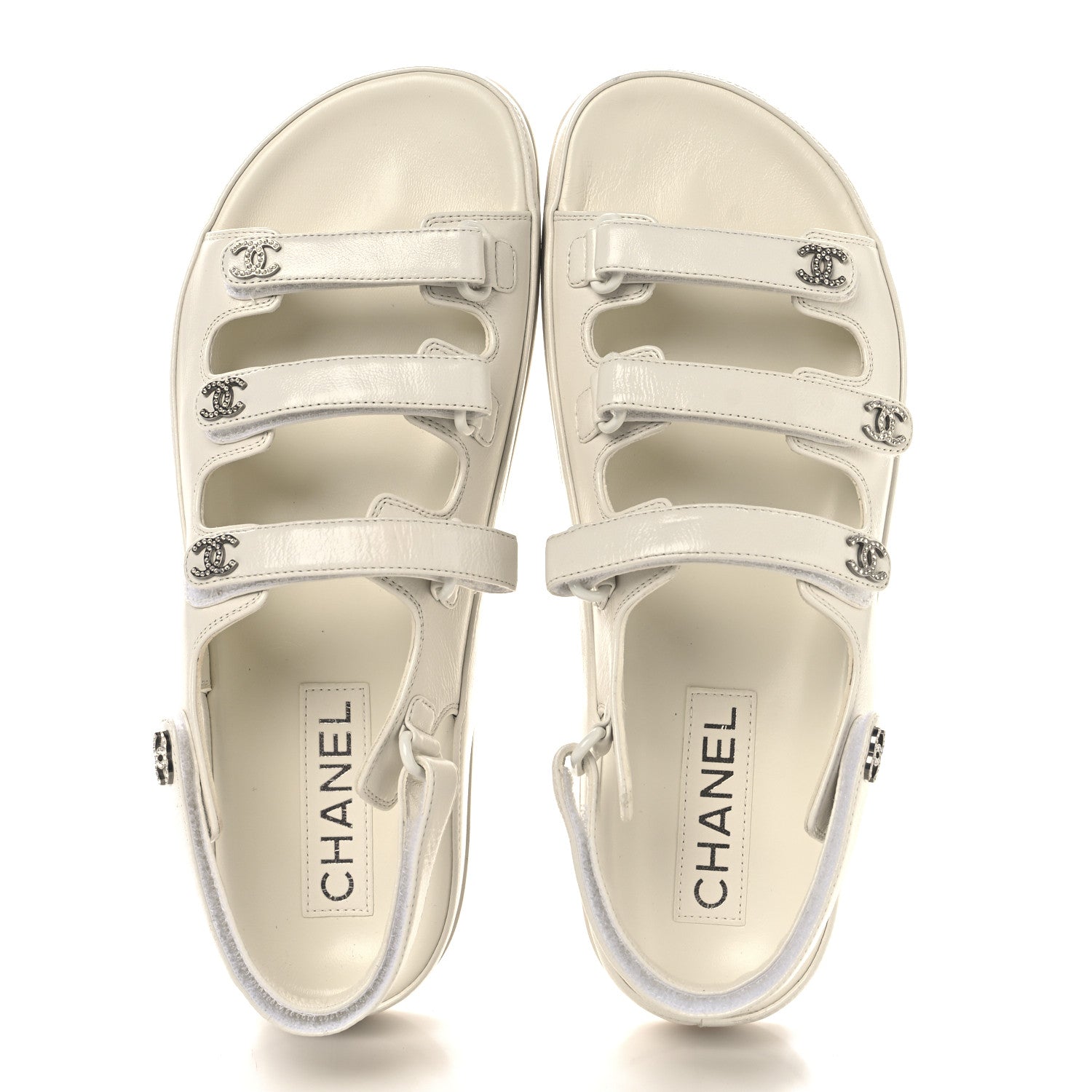 Chanel Lambskin Crystal CC Velcro Dad Sandals 39 White 2 of 9