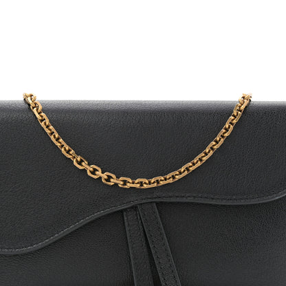 Christian Dior Goatskin Saddle Chain Wallet Pouch Black 9 of 12