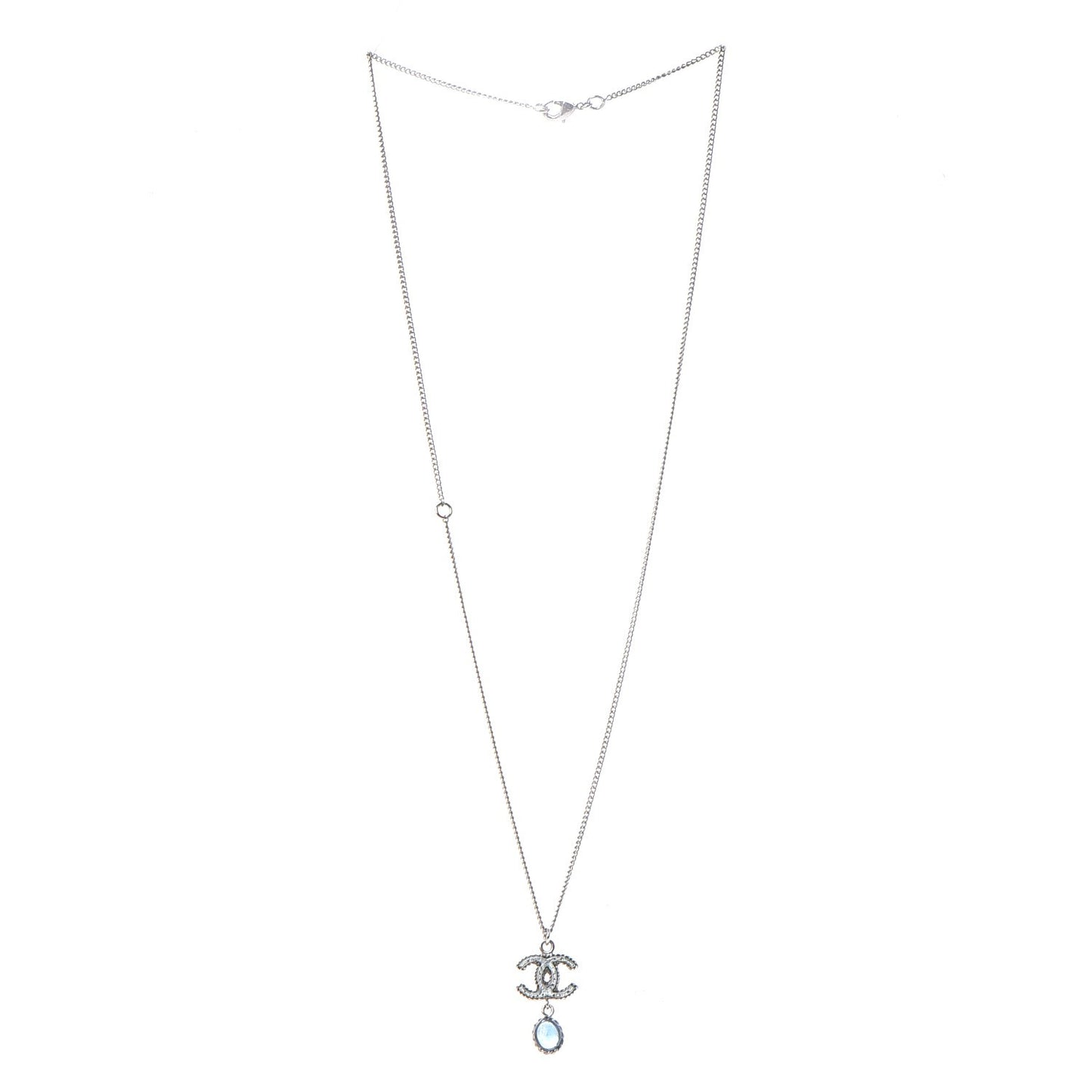 Resin CC Drop Necklace Silver Blue