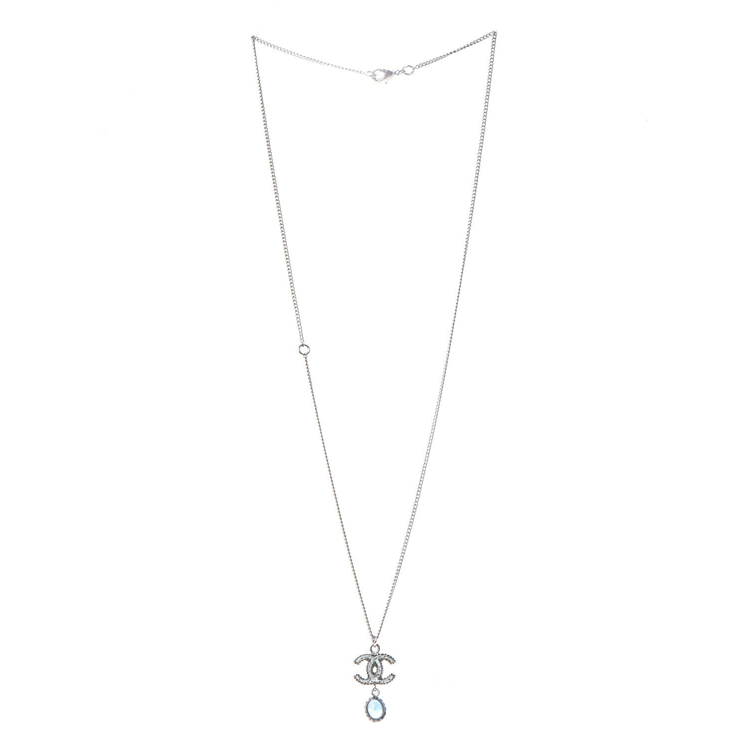 Chanel Resin CC Drop Necklace Silver Blue 3 of 6