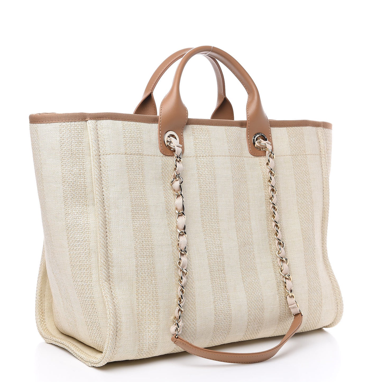 Mixed Fibers Striped Medium Deauville Tote Beige