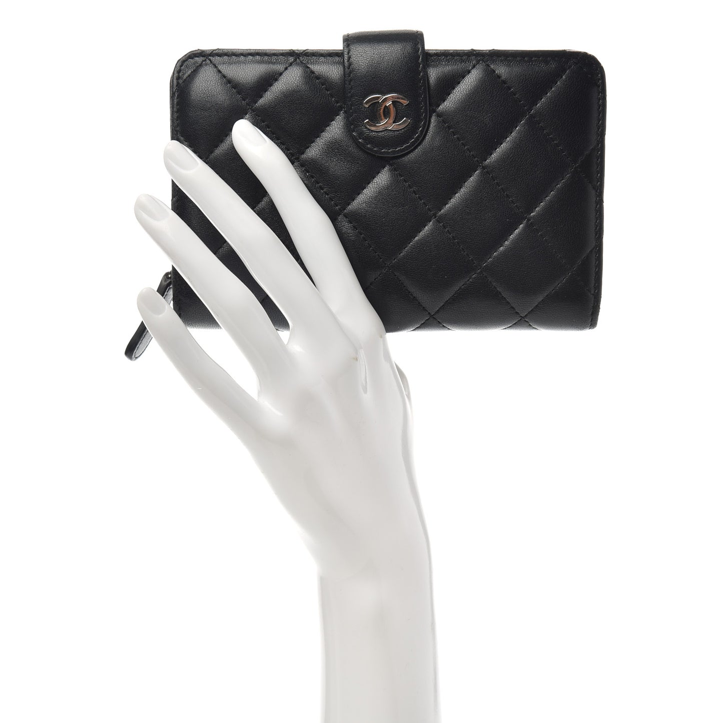Lambskin Quilted Zipped Pocket Wallet Black