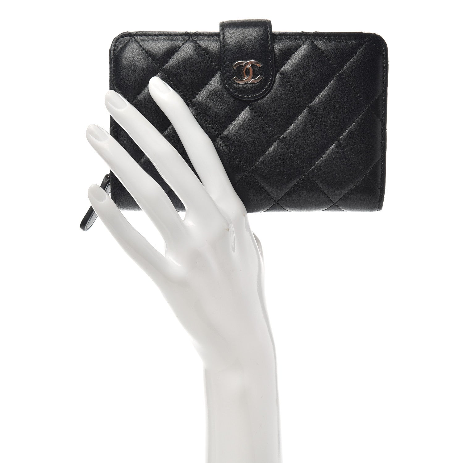 Chanel Lambskin Quilted Zipped Pocket Wallet Black 2 of 9