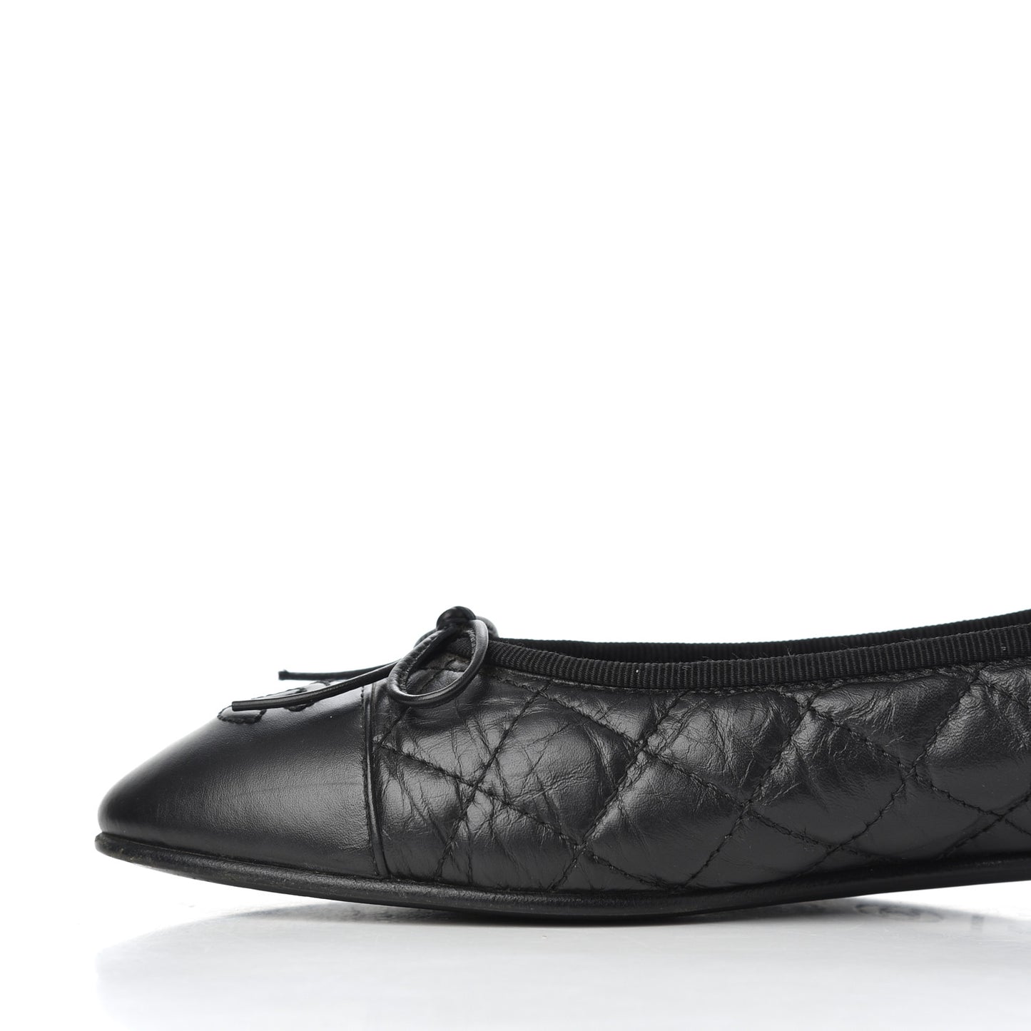 Aged Calfskin Quilted CC Cap Toe Ballerina Flats 38 Black