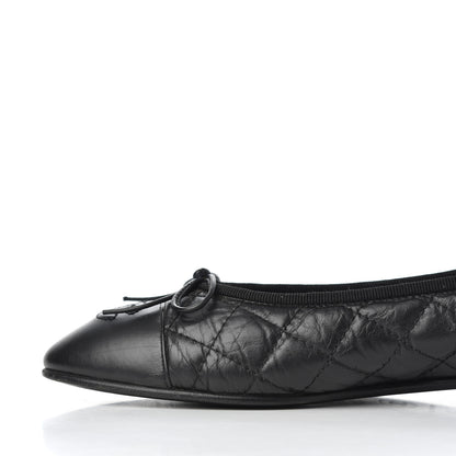 Chanel Aged Calfskin Quilted CC Cap Toe Ballerina Flats 38 Black 14 of 25