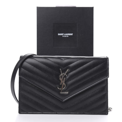 Saint Laurent Grain De Poudre Matelasse Chevron Monogram Envelope Chain Wallet Black 12 of 12