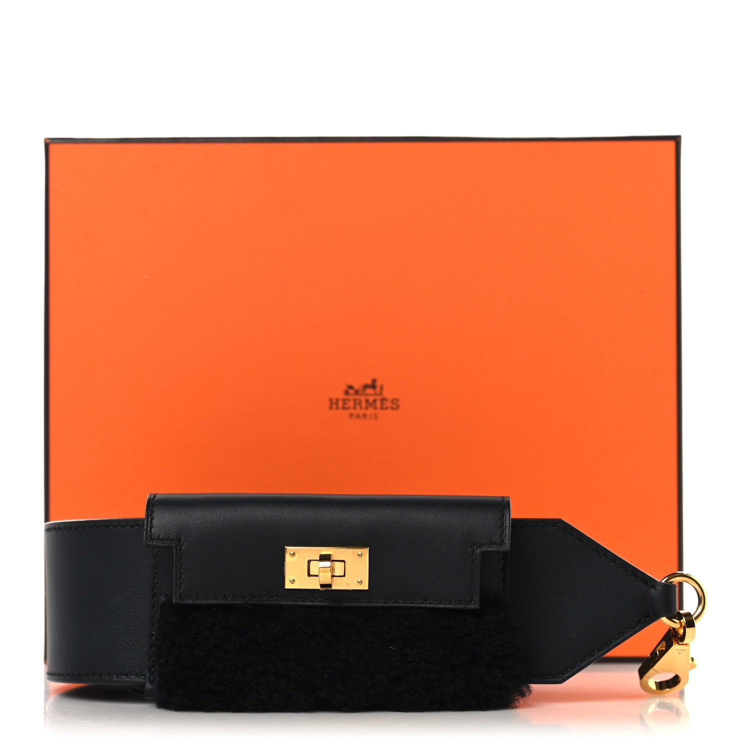 Hermes Swift Shearling Pocket Kelly Shoulder Strap Black 5 of 5