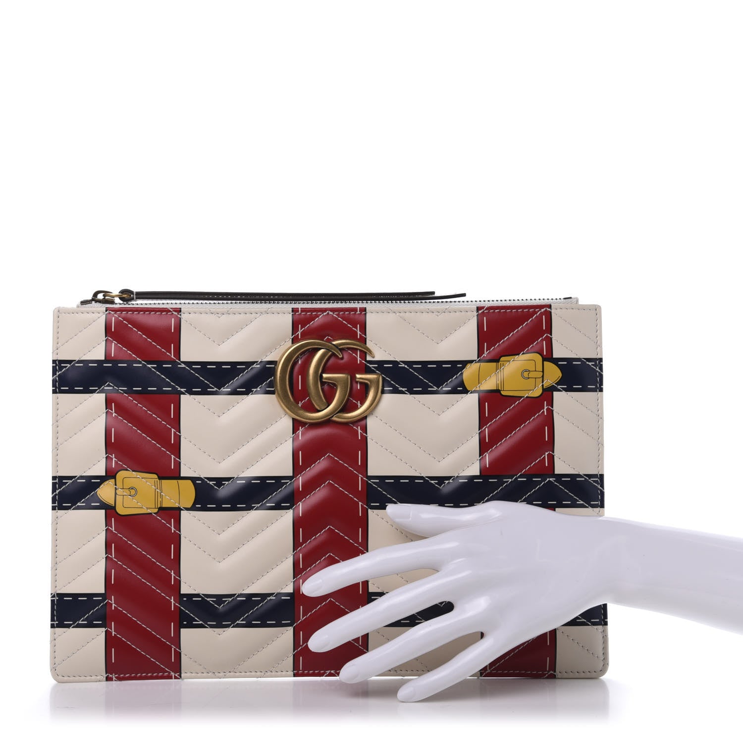 Gucci Calfskin Matelasse Trompe L'Oeil Print GG Marmont Zip Pouch White 2 of 11