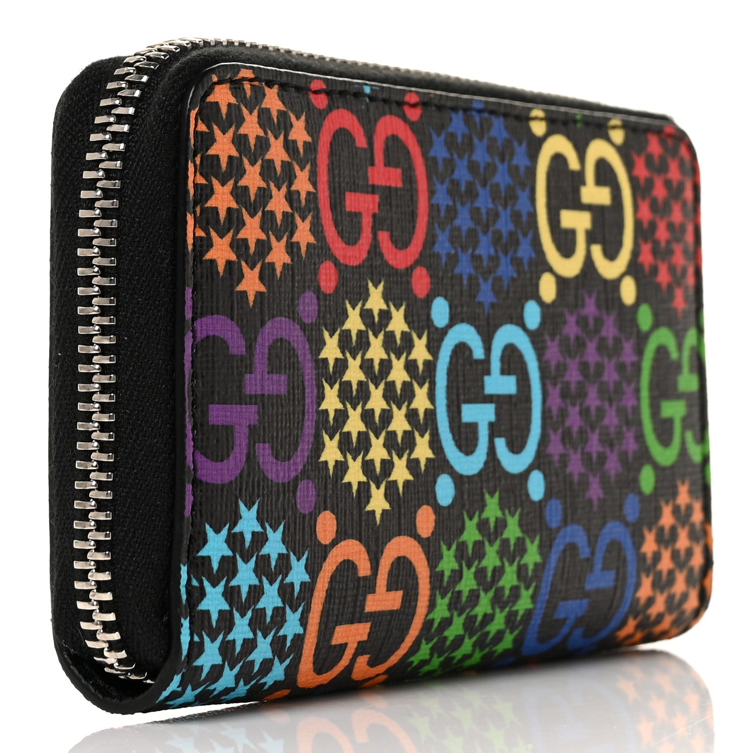 Gucci GG Supreme Monogram Psychedelic Zip Around Card Case Wallet Black 3 of 8
