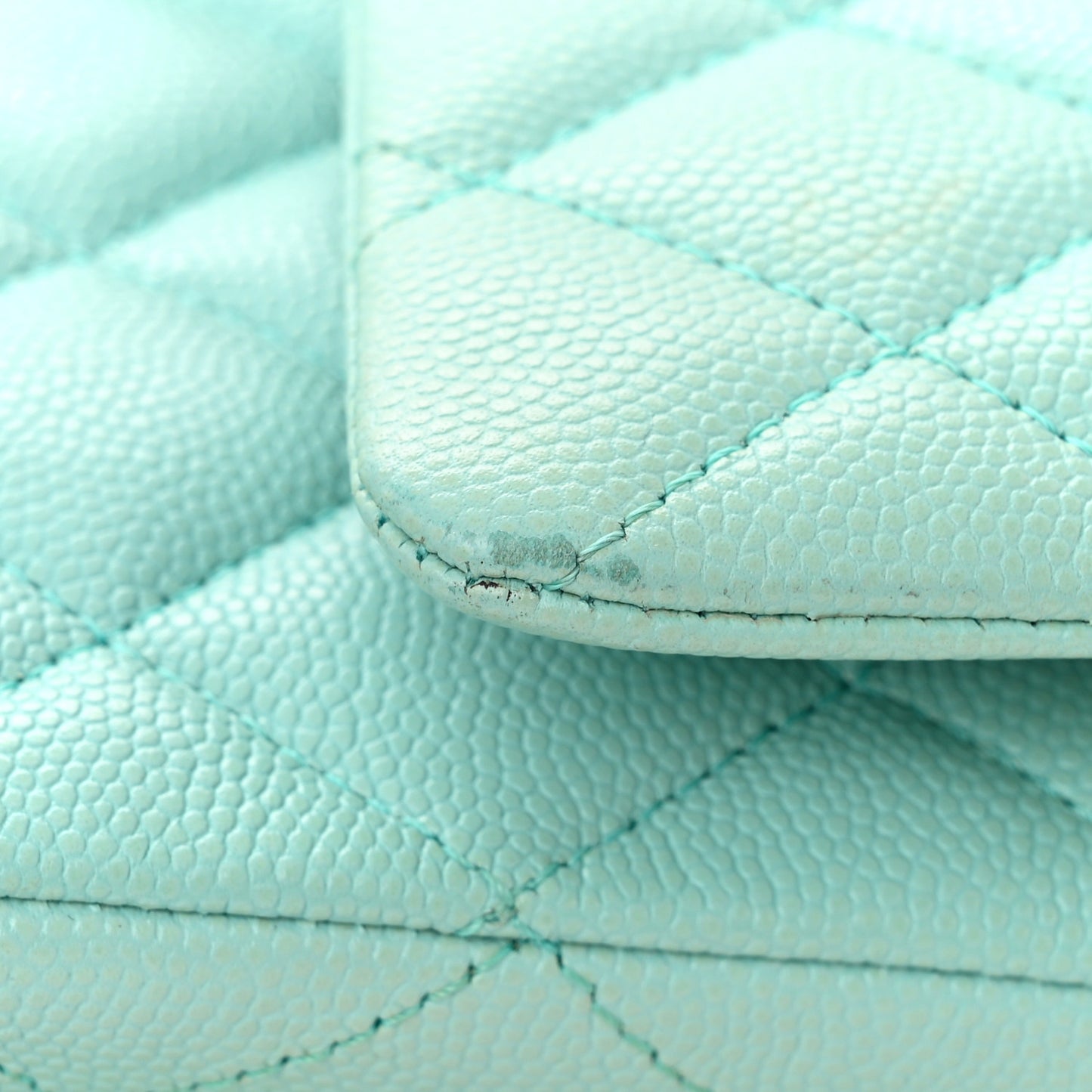 Caviar Quilted Medium Double Flap Light Blue