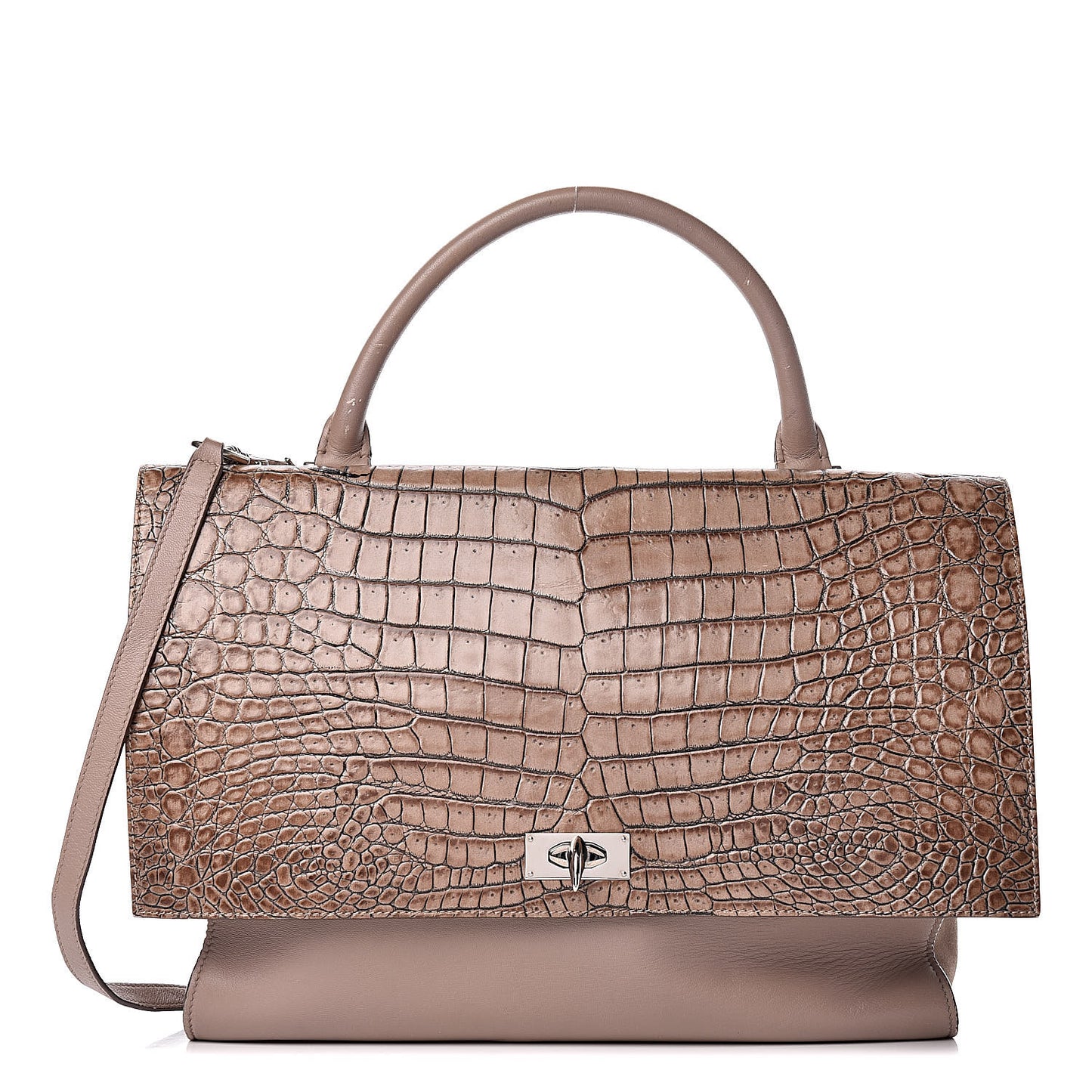 Calfskin Crocodile Embossed Medium Shark Lock Satchel Sand