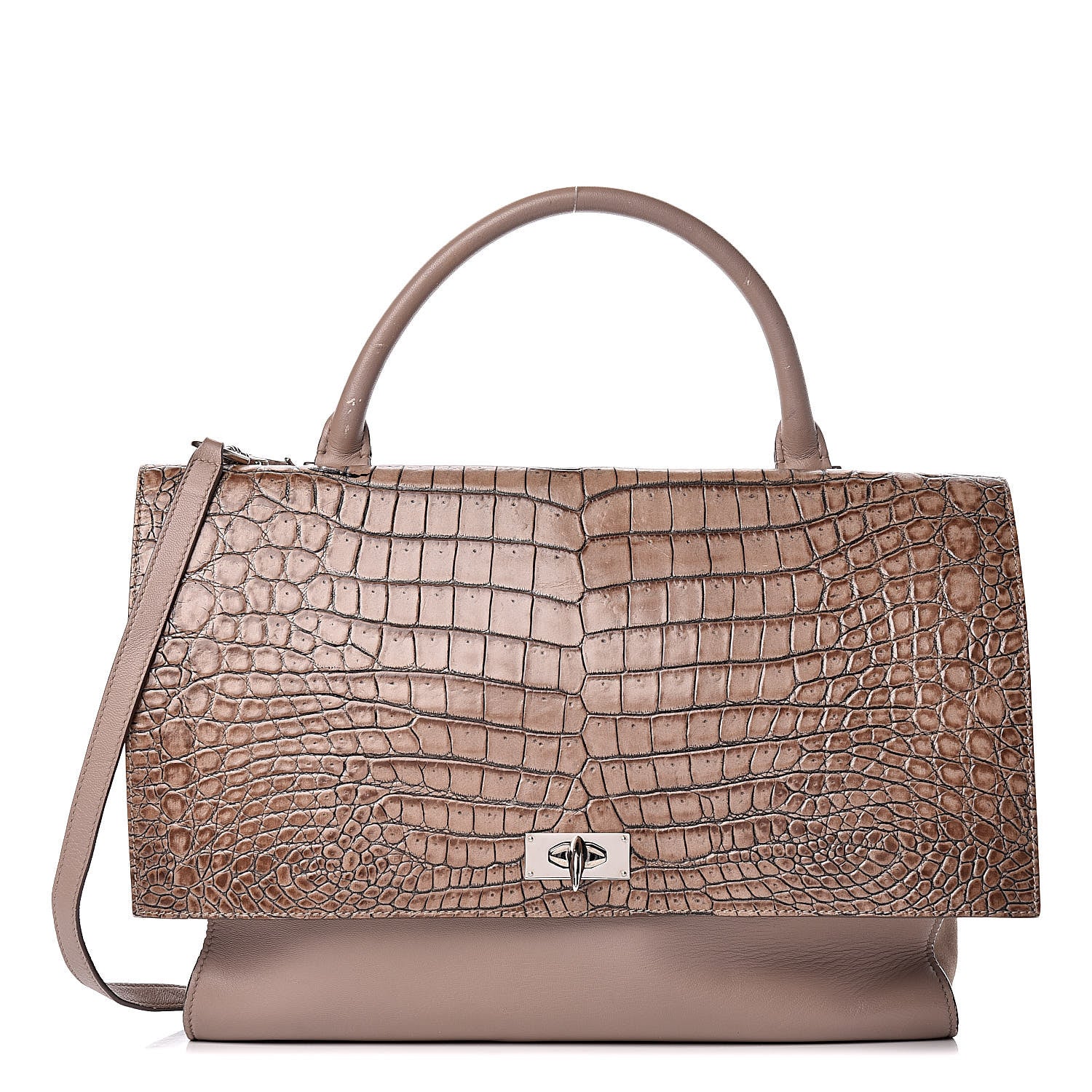Givenchy Calfskin Crocodile Embossed Medium Shark Lock Satchel Sand 1 of 24