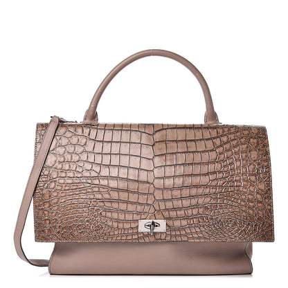 Givenchy Calfskin Crocodile Embossed Medium Shark Lock Satchel Sand 1 of 24