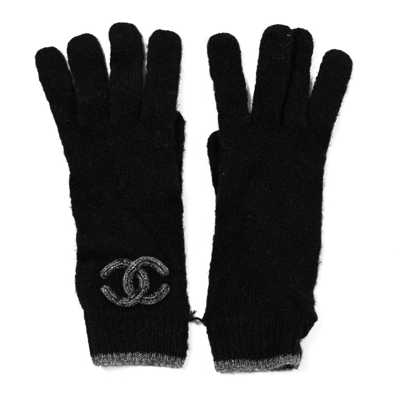 Chanel Cashmere Silk CC Gloves Dark Grey 1 of 4