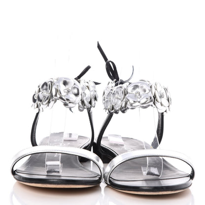 Chanel Metallic Lambskin Camellia Ankle Strap Sandals F40 Black Silver 2 of 10