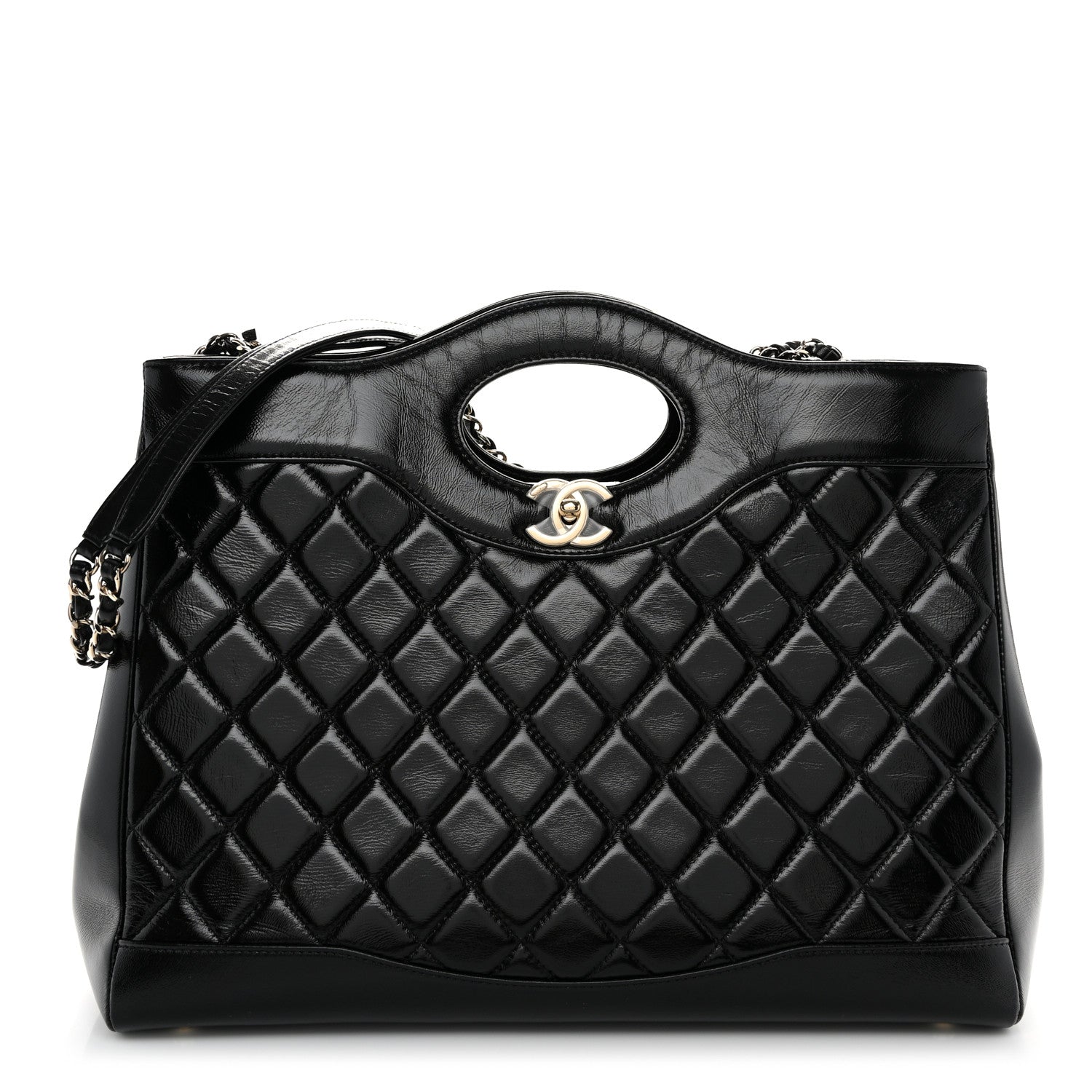 Chanel Shiny Aged Calfskin Quilted Large 31 Shopping Bag Black 1 of 10