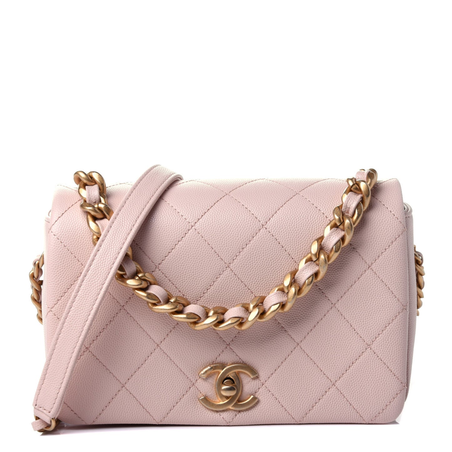 Caviar Quilted Small Fashion Therapy Flap Bag Beige