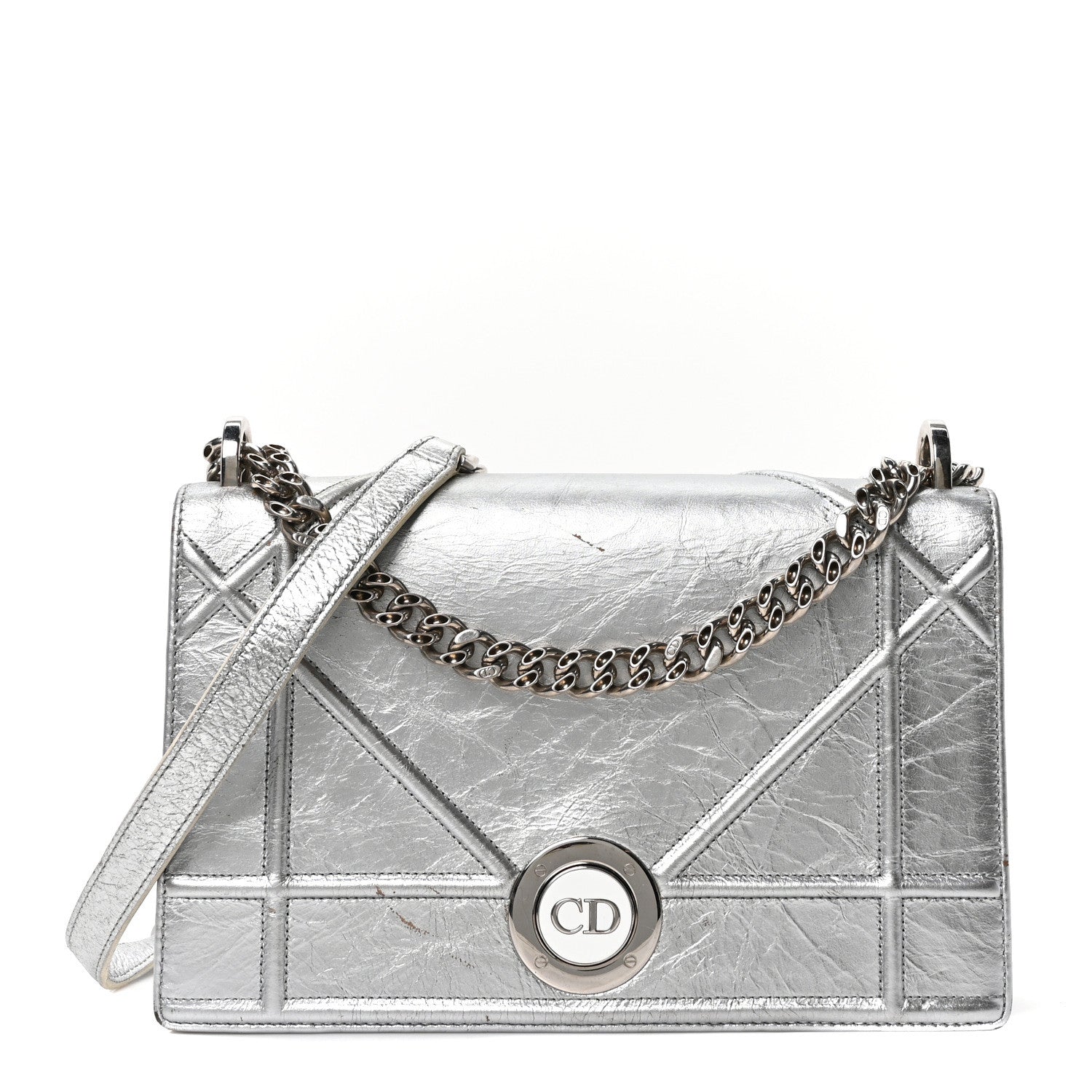 Christian Dior Metallic Crinkled Lambskin Medium Diorama Flap Bag