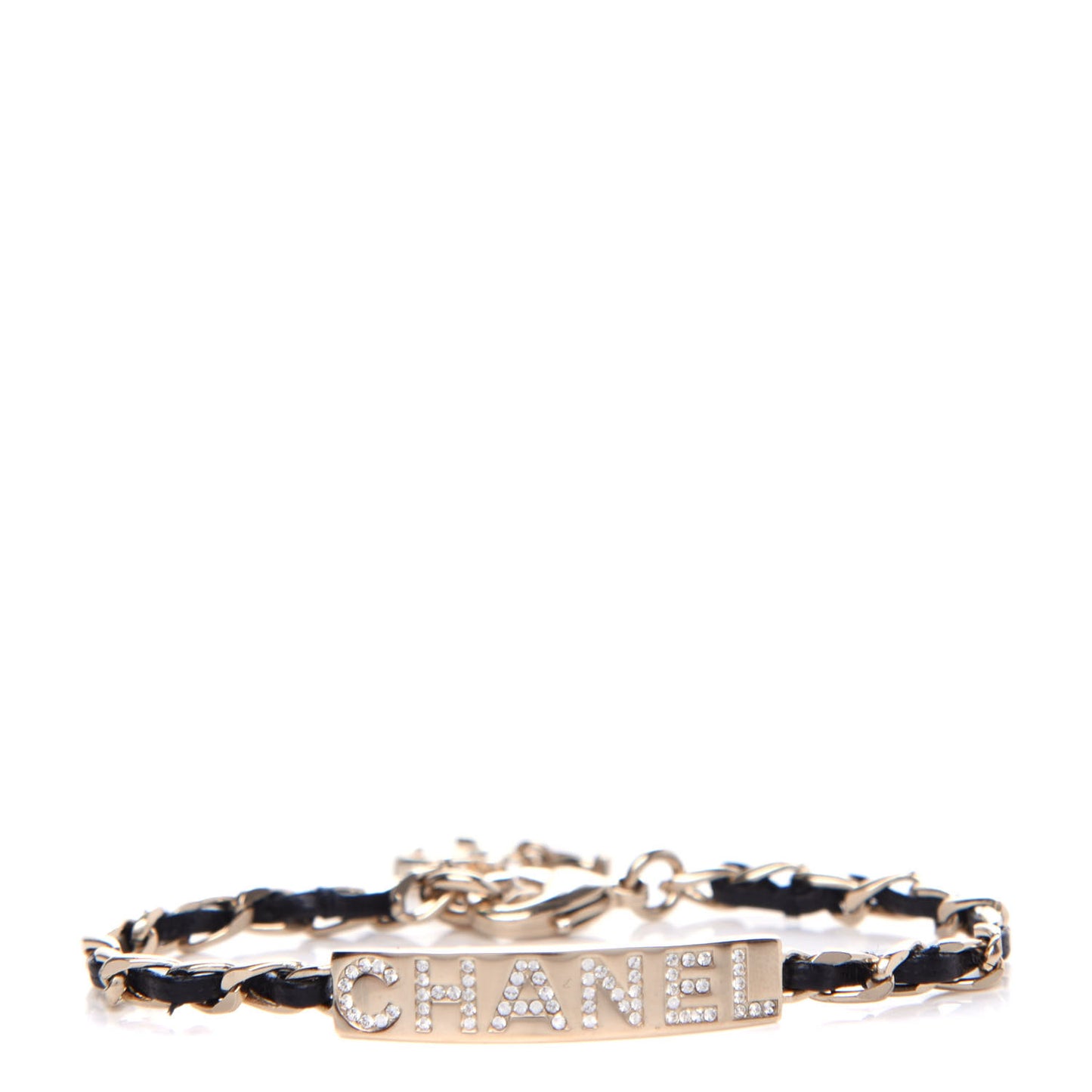 Metal Lambskin Crystal Sergeant Chanel Bracelet Gold