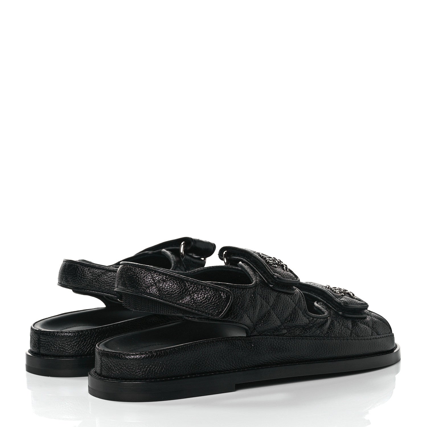 Chanel Grained Calfskin Velcro Dad Sandals 37.5 Black 2 of 8
