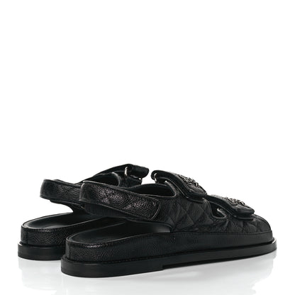 Chanel Grained Calfskin Velcro Dad Sandals 37.5 Black 2 of 8