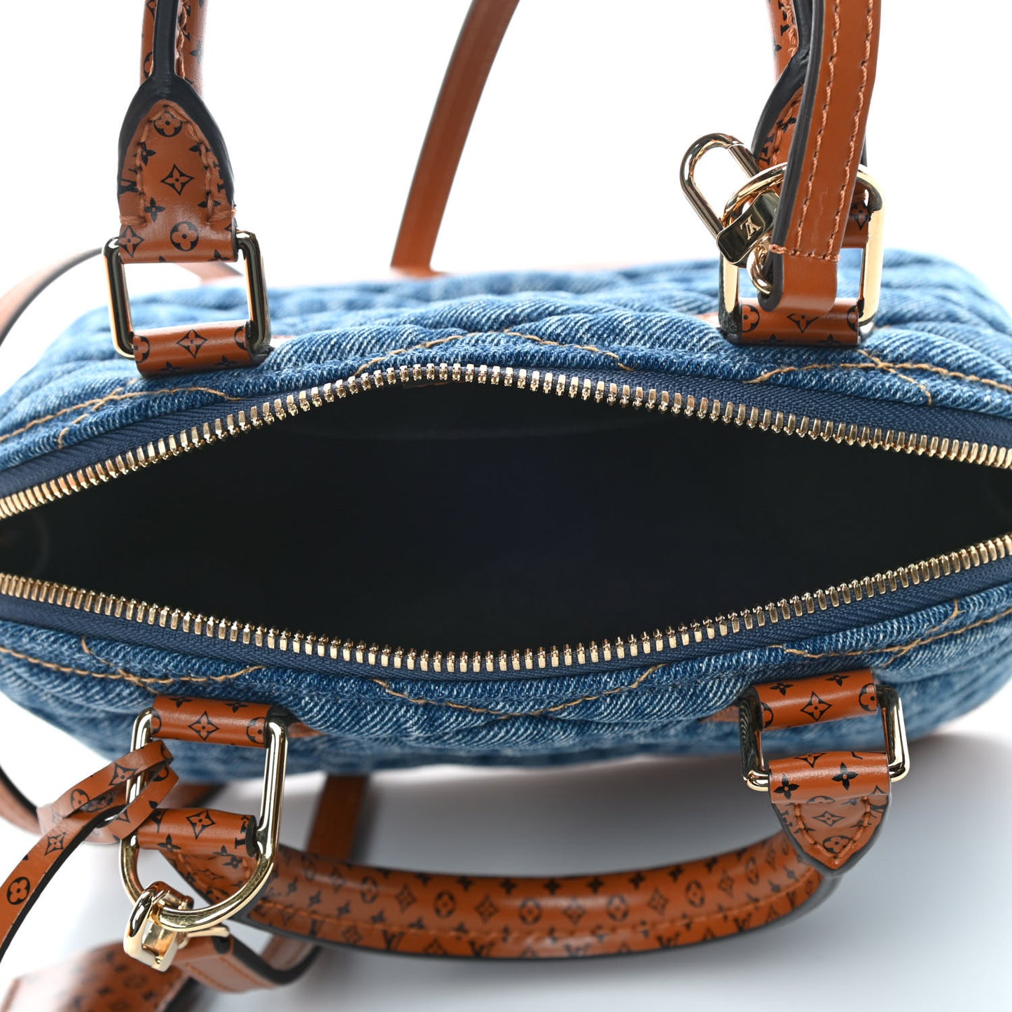 Denim Calfskin Reverse Monogram Malletage Alma BB Blue