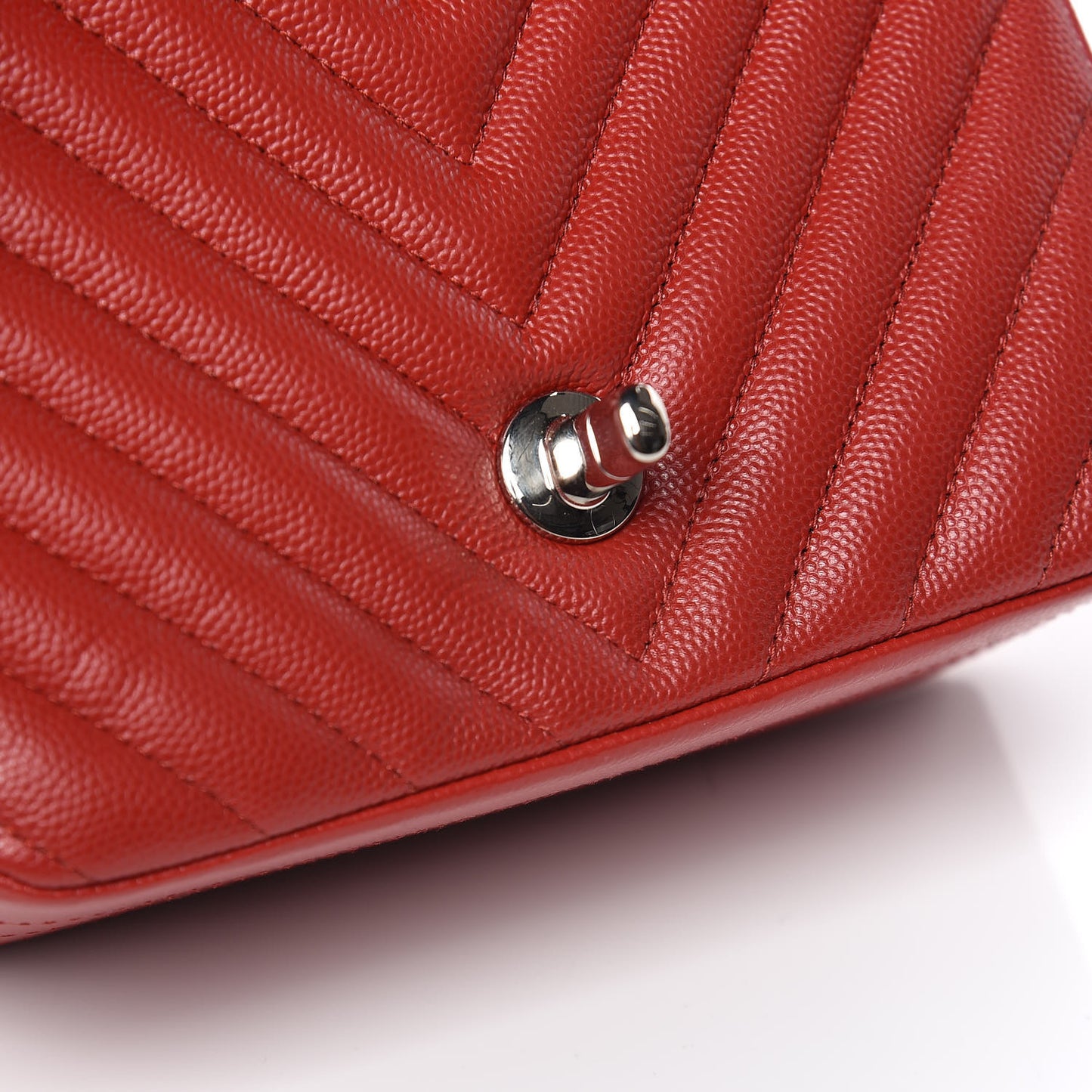 Caviar Chevron Quilted Mini Square Flap Dark Red