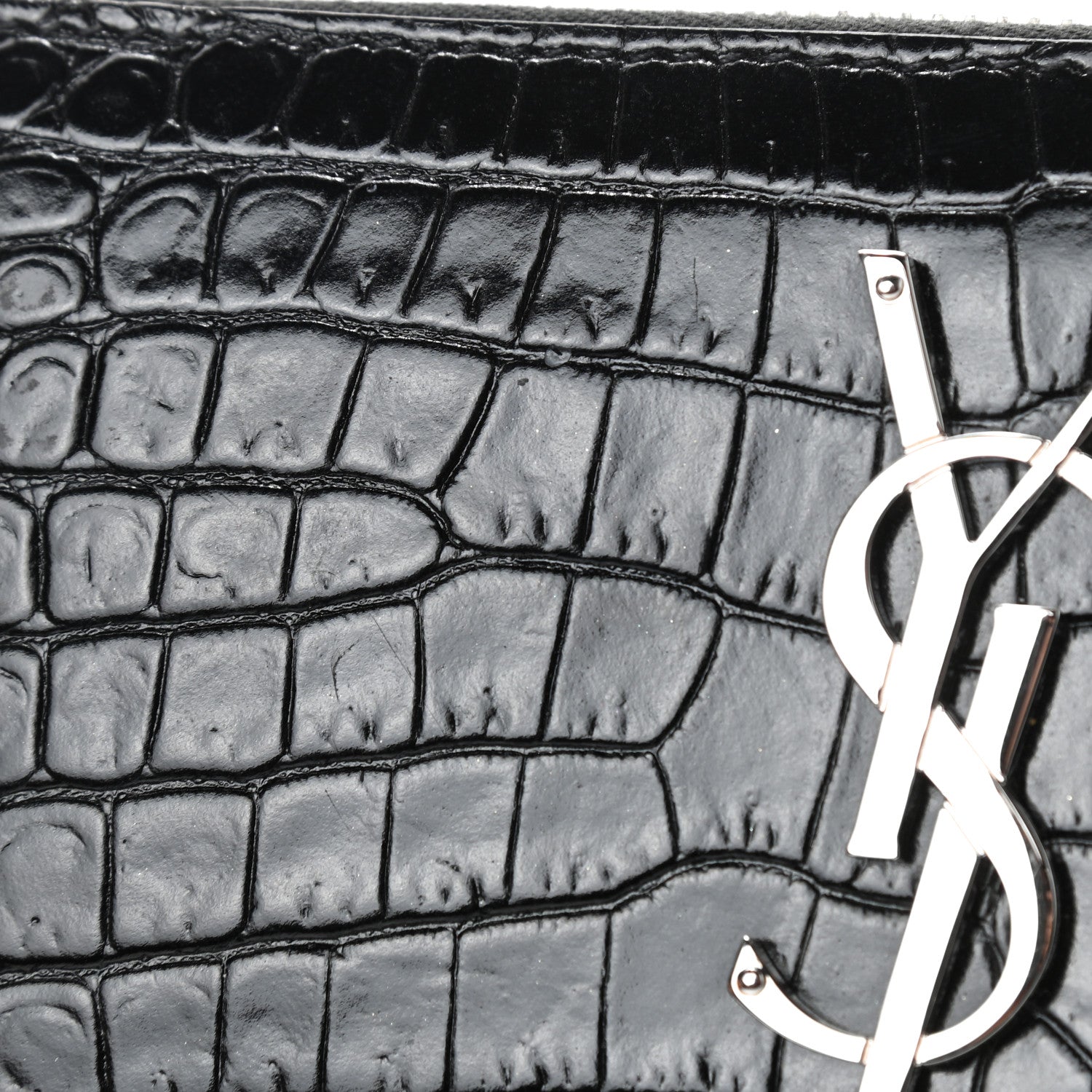 Saint Laurent Calfskin Crocodile Embossed Monogram Zip Around Wallet Black 7 of 7