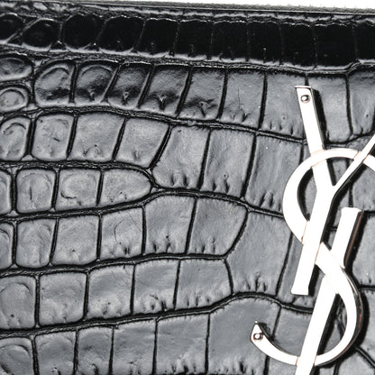 Saint Laurent Calfskin Crocodile Embossed Monogram Zip Around Wallet Black 7 of 7