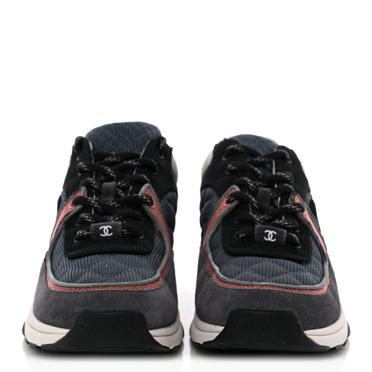 Nylon Calfskin Suede Womens CC Sneakers 38 Dark Grey Pink
