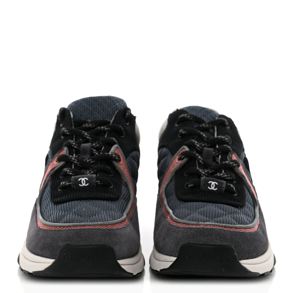 Chanel Nylon Calfskin Suede Womens CC Sneakers 38 Dark Grey Pink 2 of 10