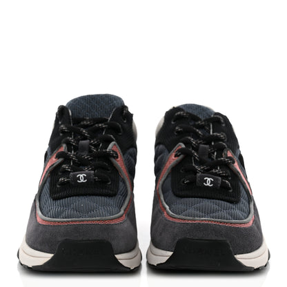 Chanel Nylon Calfskin Suede Womens CC Sneakers 38 Dark Grey Pink 2 of 10