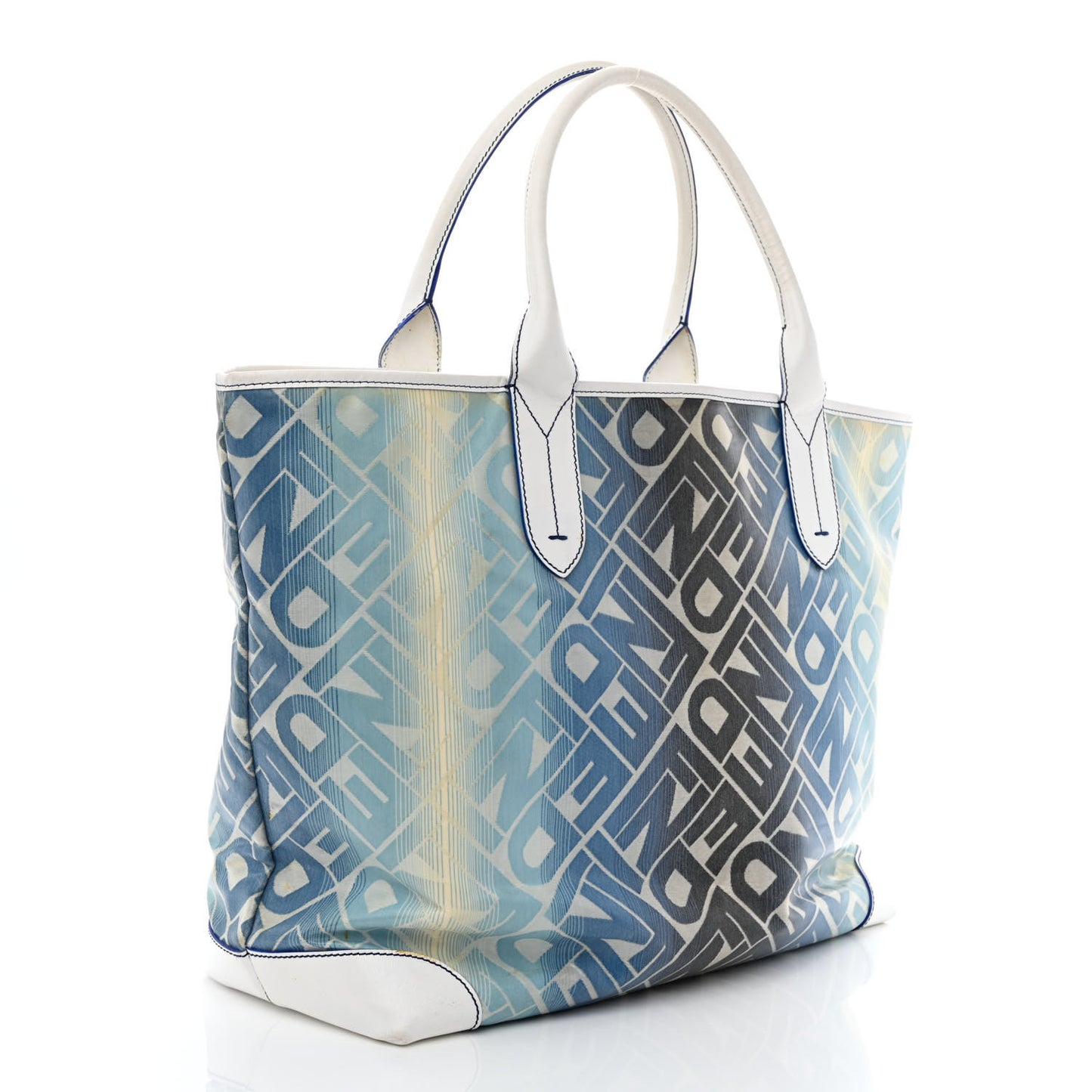 Calfskin Canvas Basket Sea Medium Tote White Blue