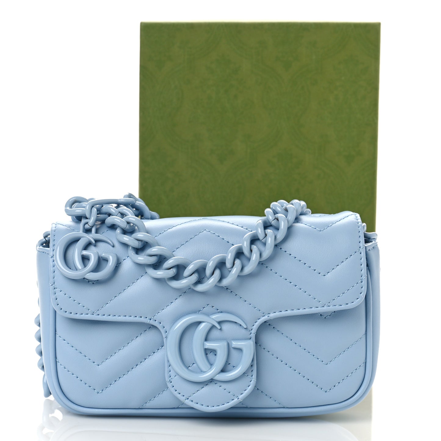 Calfskin Matelasse Monochrome GG Marmont Chain Belt Bag Porcelain Light Blue