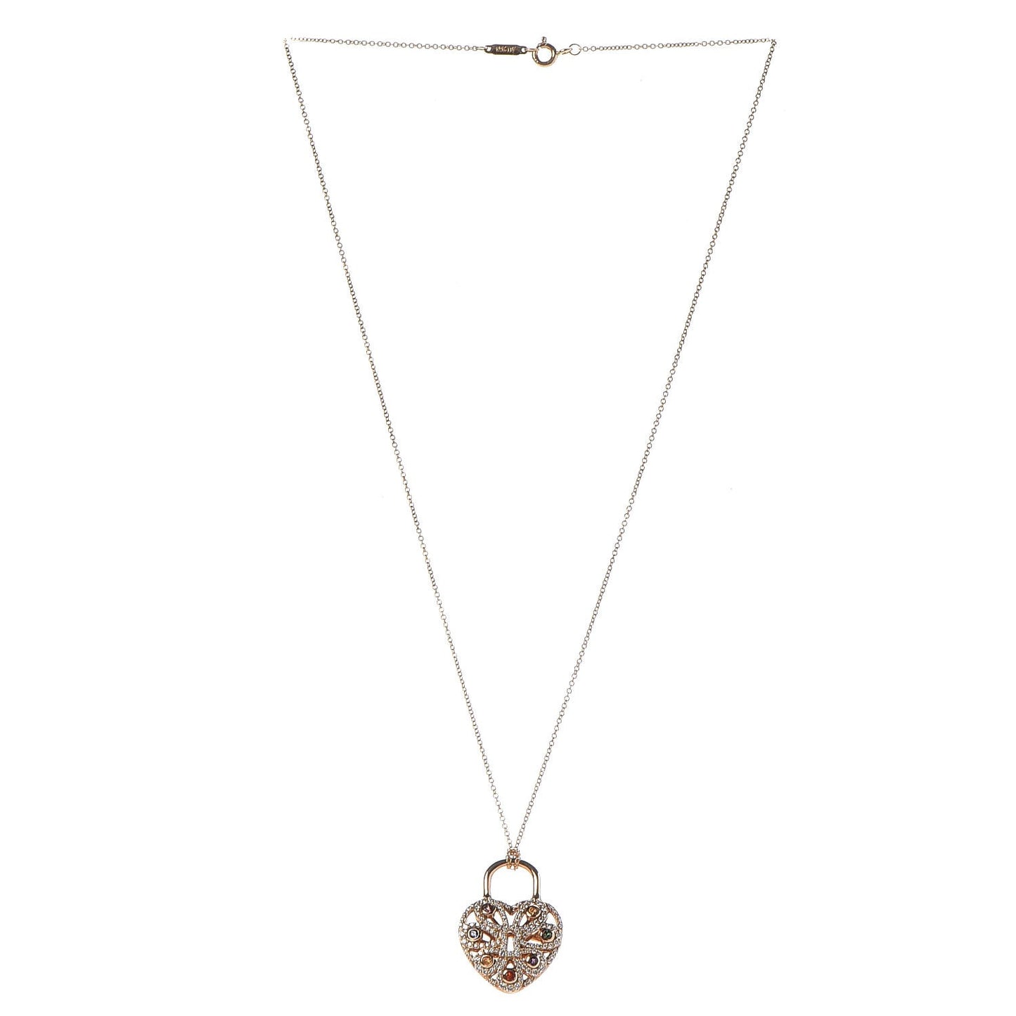 18K Rose Gold Diamond Multistone Filigree Heart Pendant Necklace