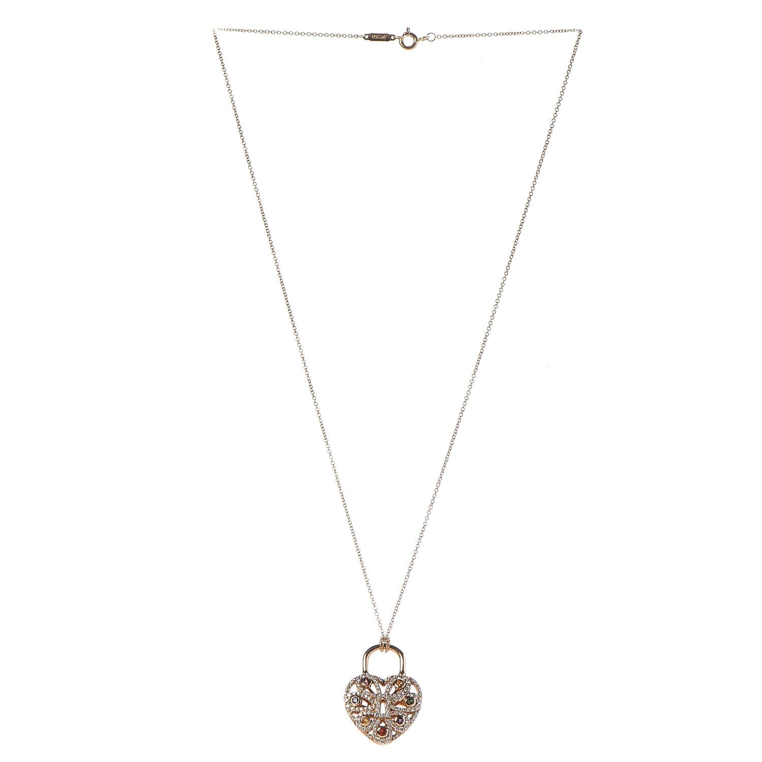 Tiffany 18K Rose Gold Diamond Multistone Filigree Heart Pendant Necklace 3 of 9