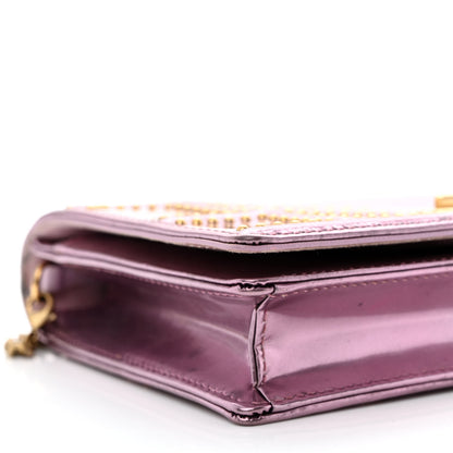 Christian Dior Metallic Patent Studded Diorama Wallet on Chain Pouch Pink 9 of 13