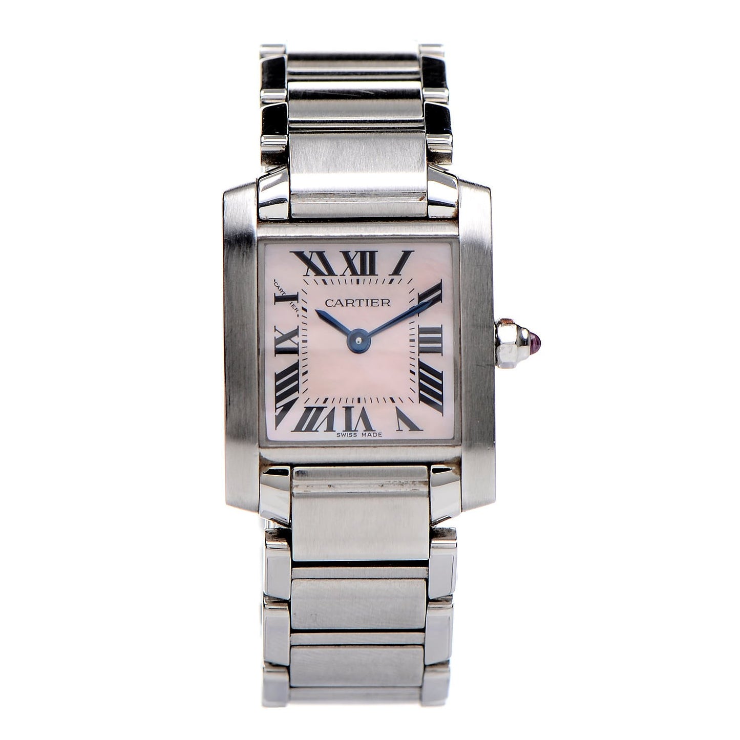 Stainless Steel Pink Mother of Pearl 20mm Tank Francaise Quartz Watch