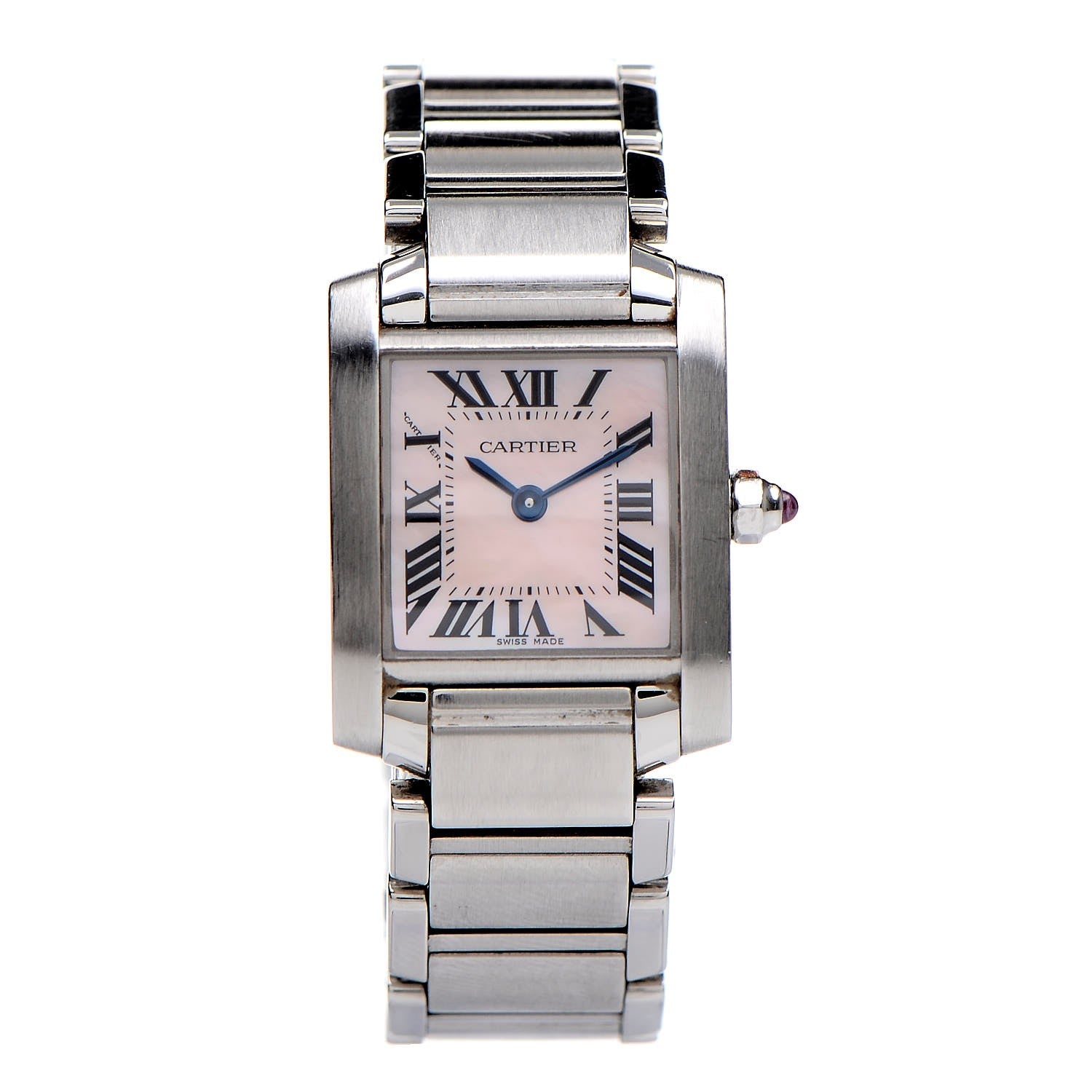 Cartier Stainless Steel Pink Mother of Pearl 20mm Tank Francaise Quartz Watch 1 of 9
