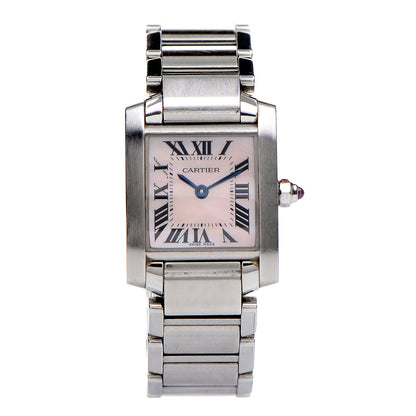 Cartier Stainless Steel Pink Mother of Pearl 20mm Tank Francaise Quartz Watch 1 of 9