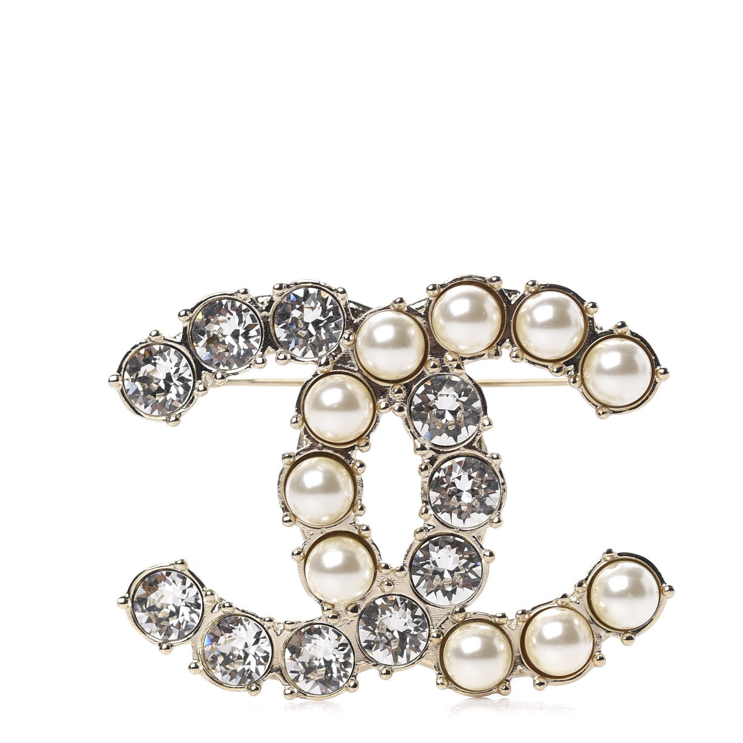 Chanel Crystal Pearl CC Dazzling Domino Brooch Gold 1 of 4